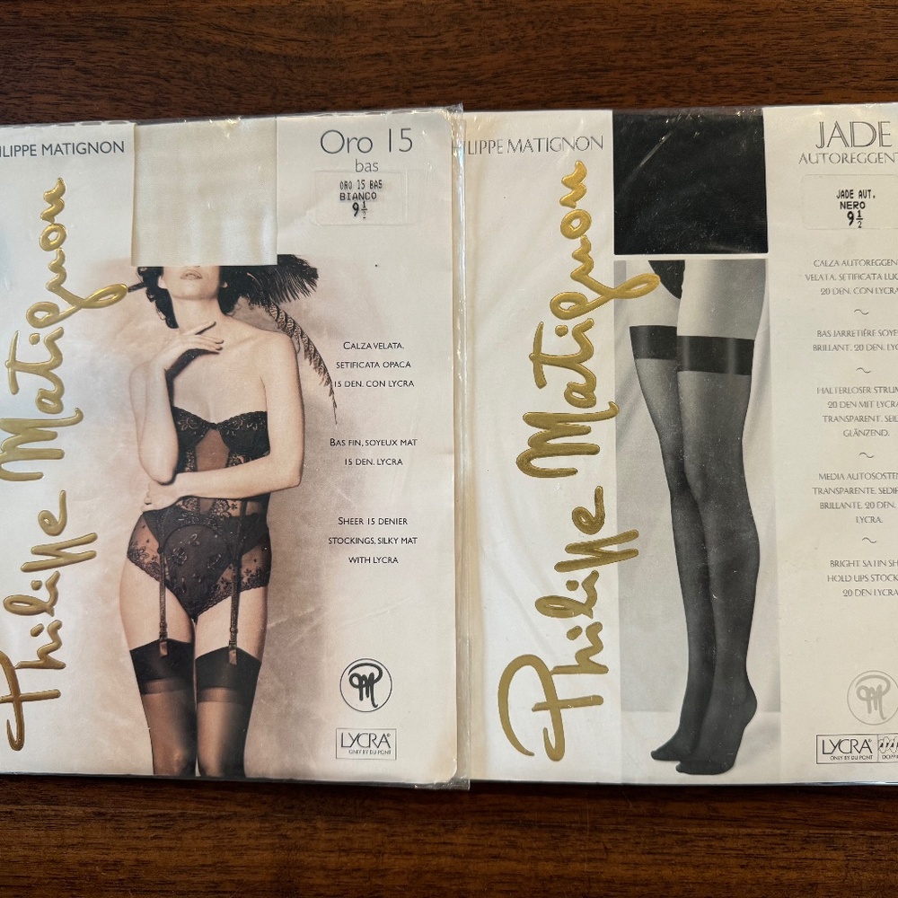Philippe Matignon lot of 2 pairs, Thigh-highs and Stockings, Size 9 1/2